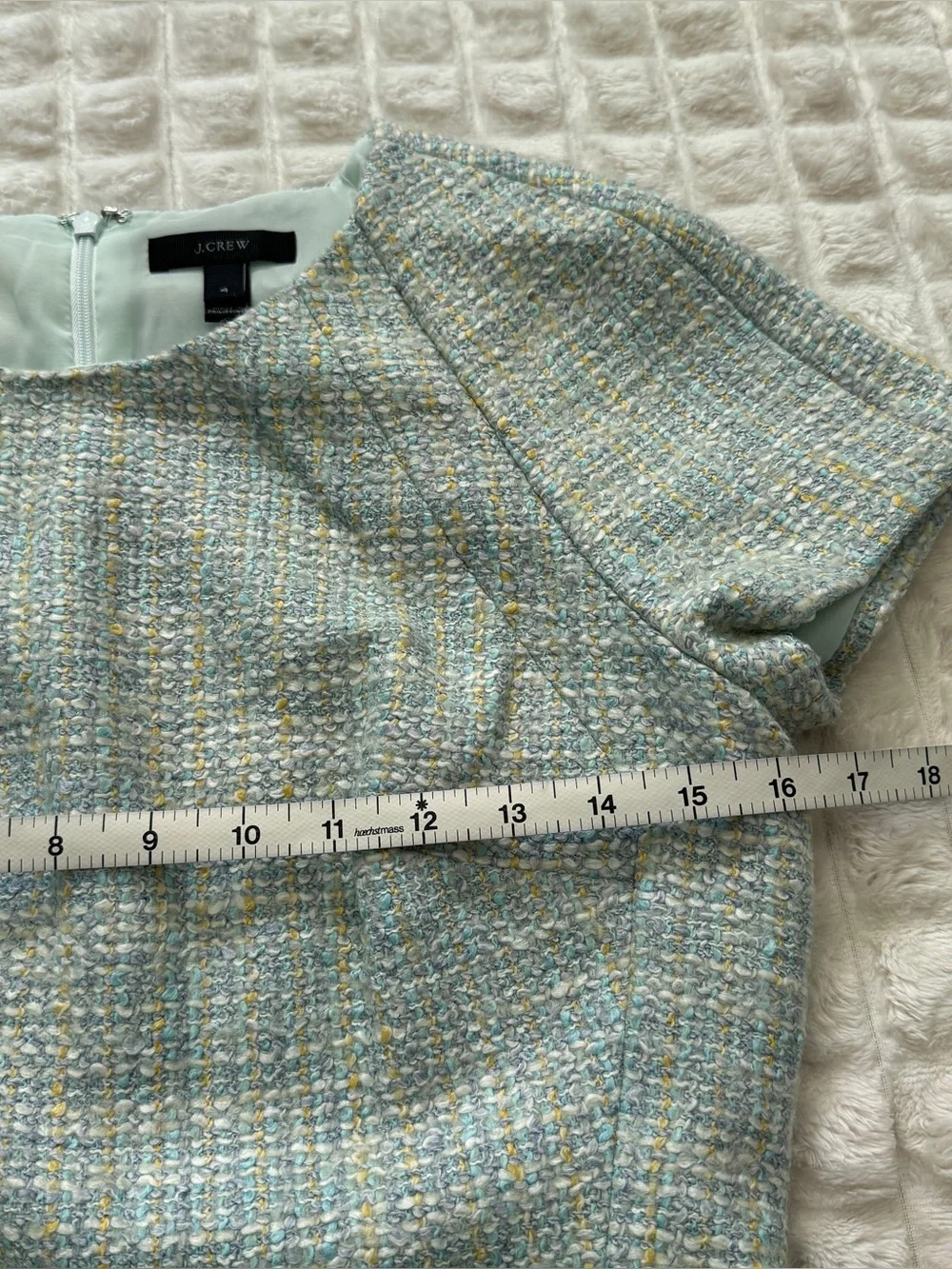 J Crew 4 Tailored Tweed Short Sleeve Sheath Dress ~ Blue Wool Blend Quiet Luxury